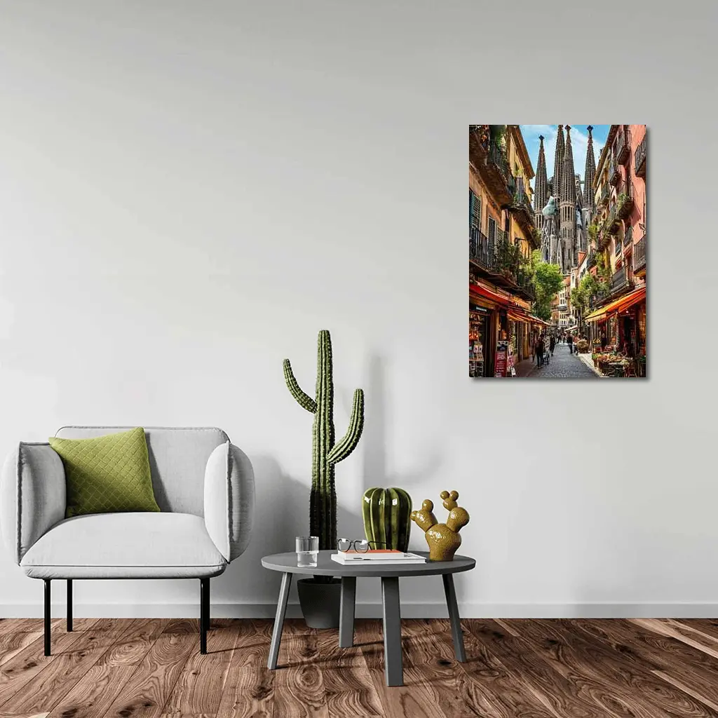 Barcelona Street Sagrada Familia Cathedral View – Wall Art