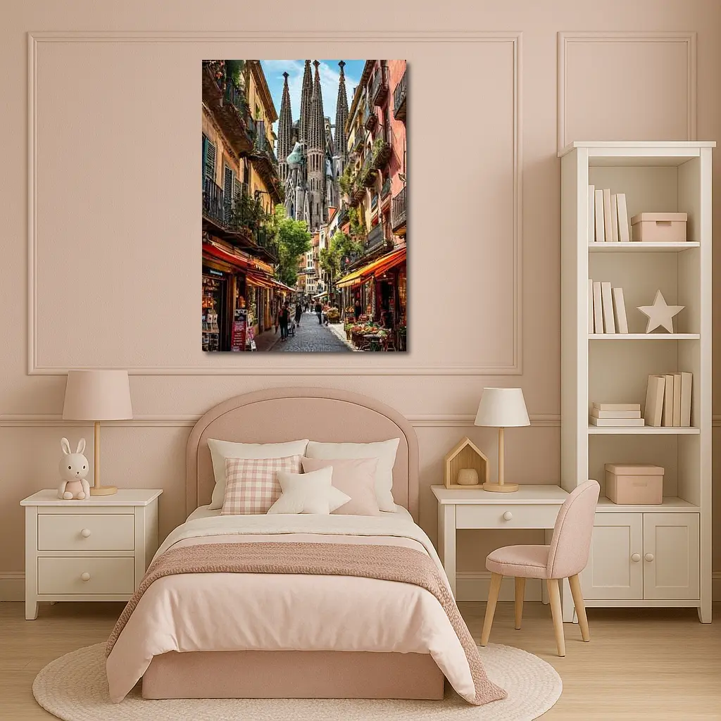 Barcelona Street Sagrada Familia Cathedral View – Wall Art