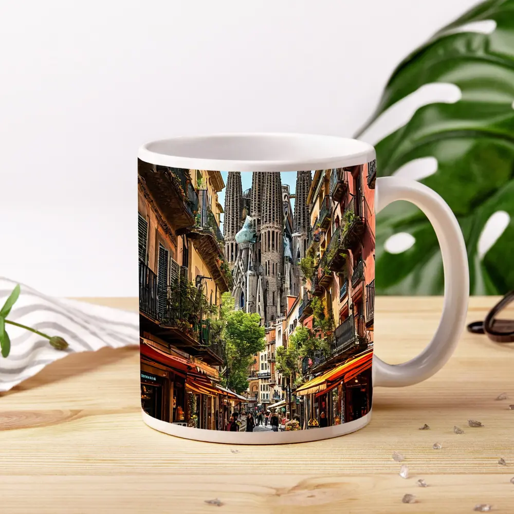 Barcelona Street Sagrada Familia Cathedral View – Mugs