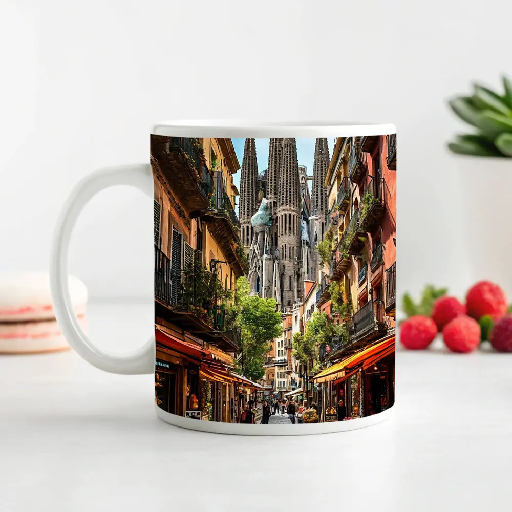 Barcelona Street Sagrada Familia Cathedral View – Mugs