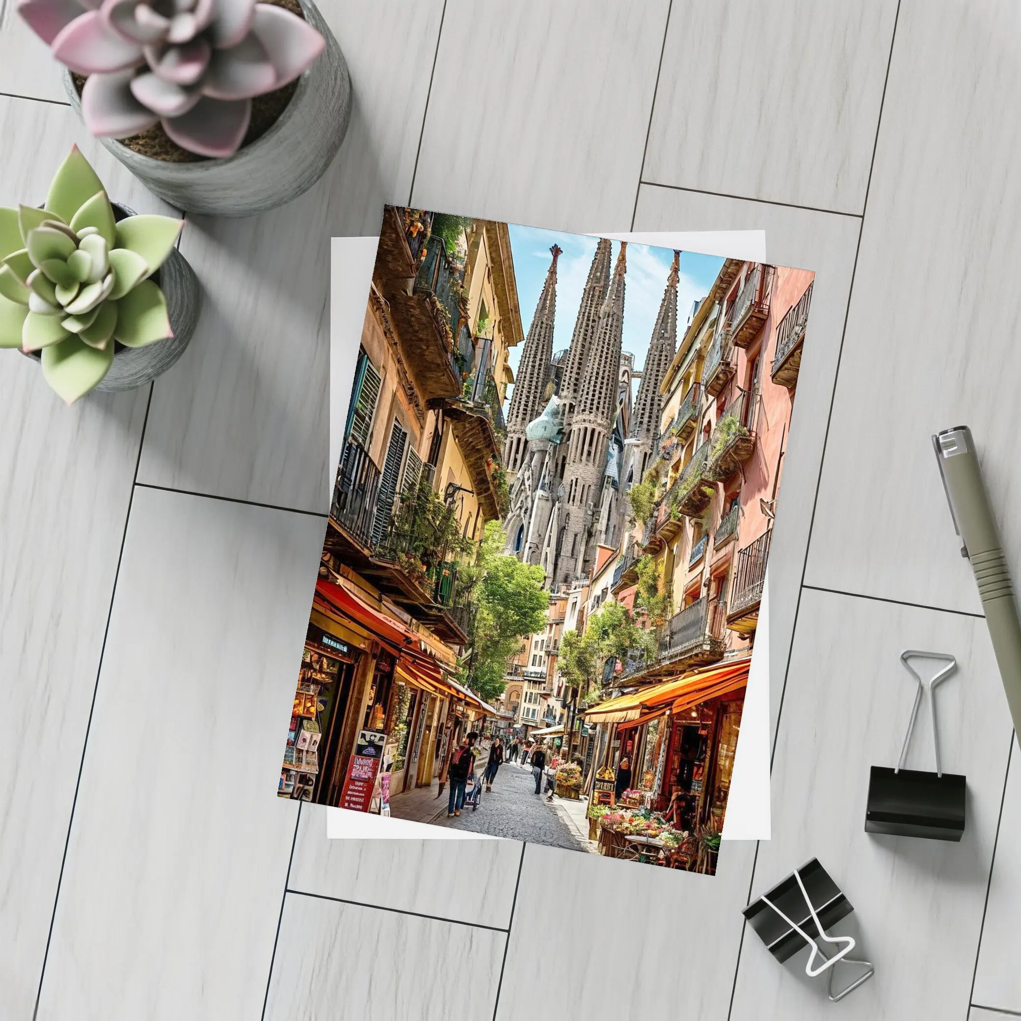 Barcelona Street Sagrada Familia Cathedral View – Postcards