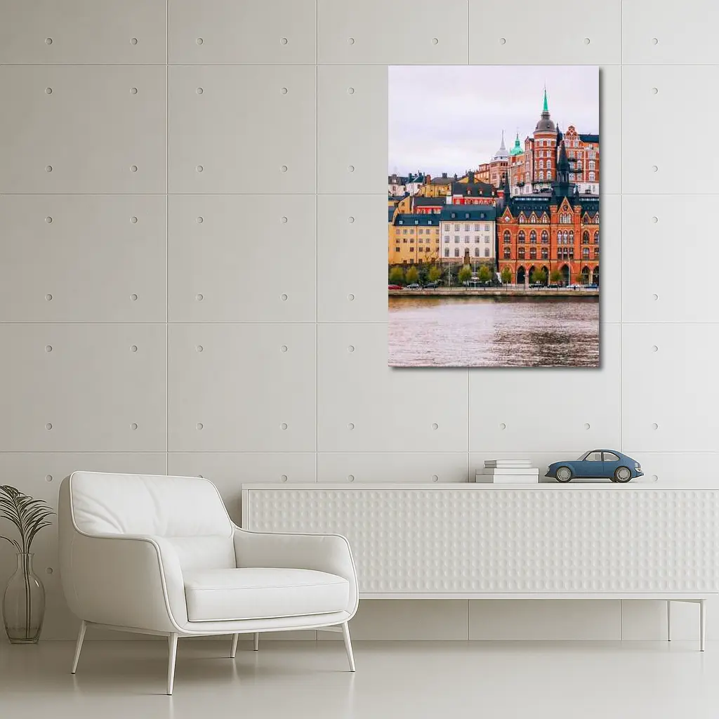 Stockholm Waterfront Historic Buildings Cloudy Day – Wall Art