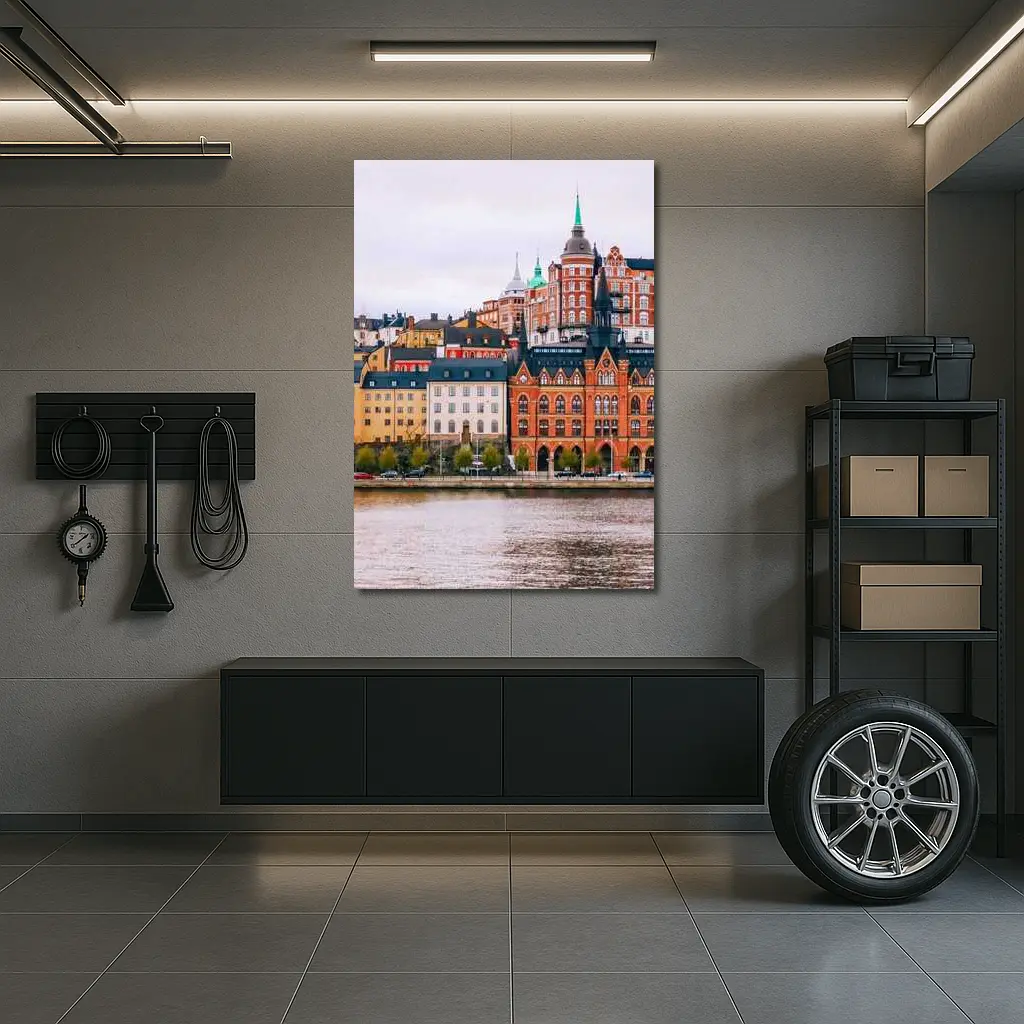 Stockholm Waterfront Historic Buildings Cloudy Day – Wall Art