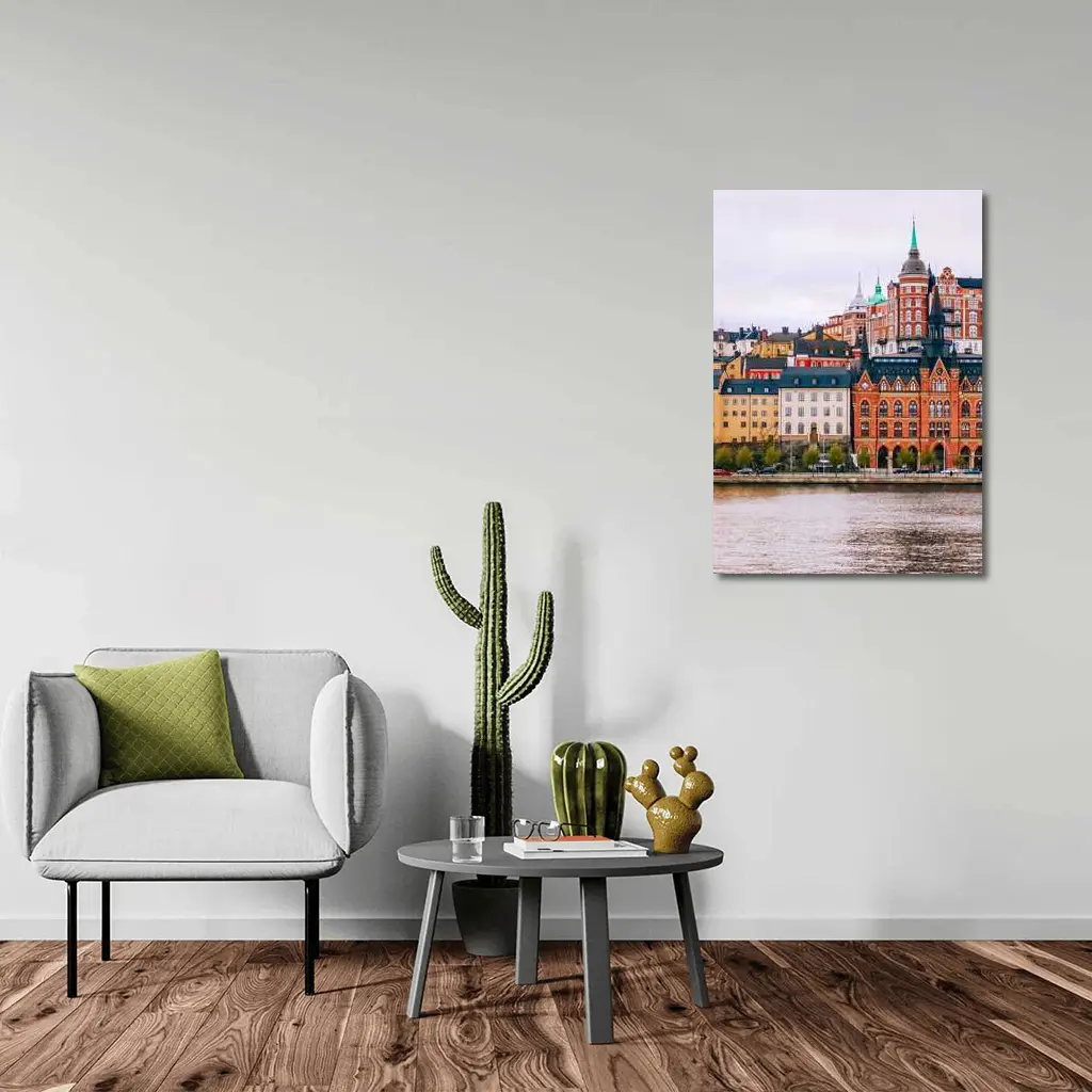 Stockholm Waterfront Historic Buildings Cloudy Day – Wall Art