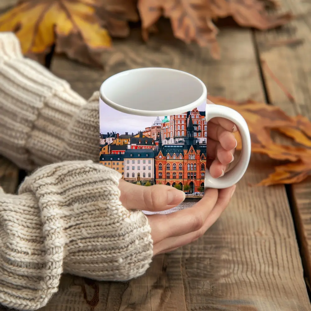 Stockholm Waterfront Historic Buildings Cloudy Day – Mugs