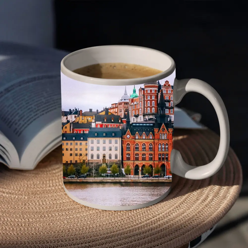 Stockholm Waterfront Historic Buildings Cloudy Day – Mugs