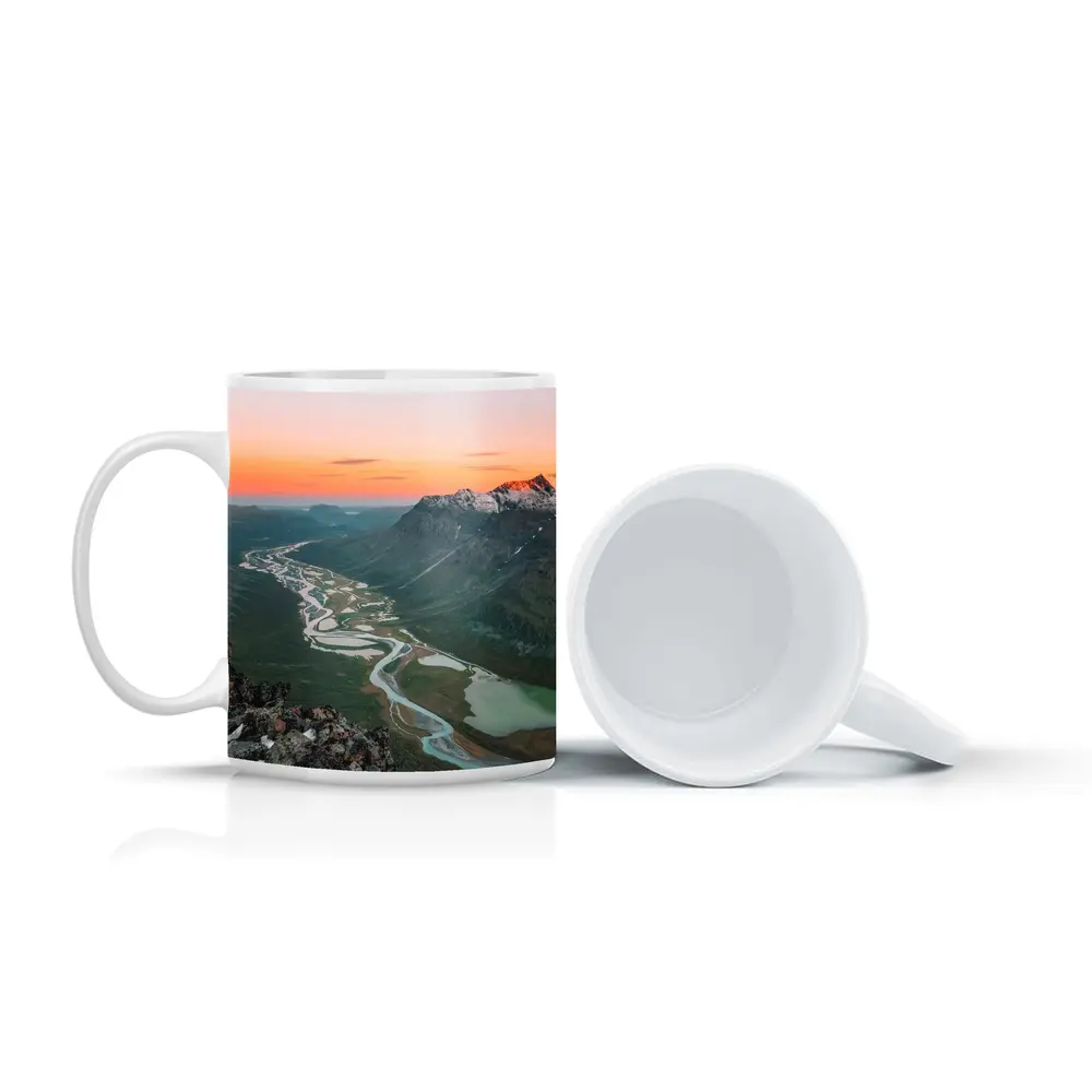 Winding River Valley Sunset Mountain Aerial View – Mugs