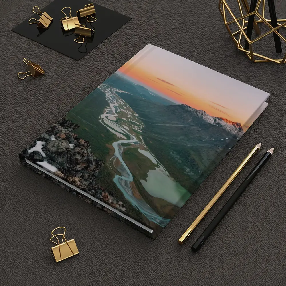 Winding River Valley Sunset Mountain Aerial View – Notebooks