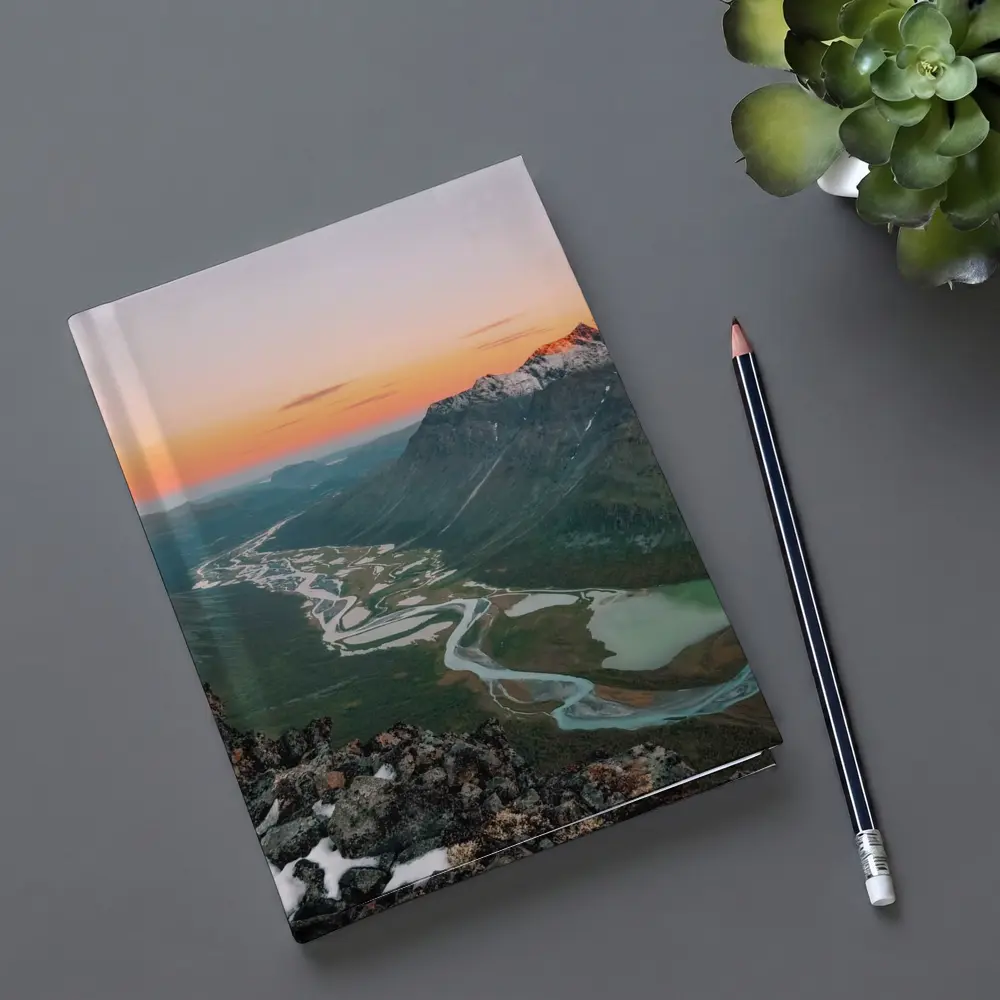 Winding River Valley Sunset Mountain Aerial View – Notebooks