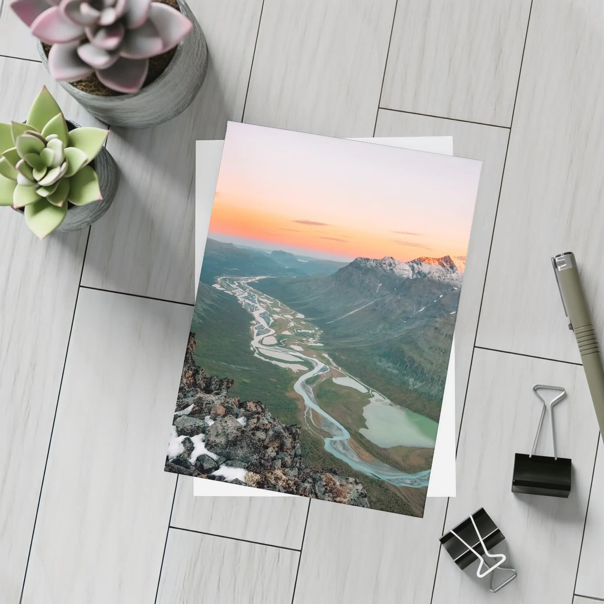 Winding River Valley Sunset Mountain Aerial View – Postcards