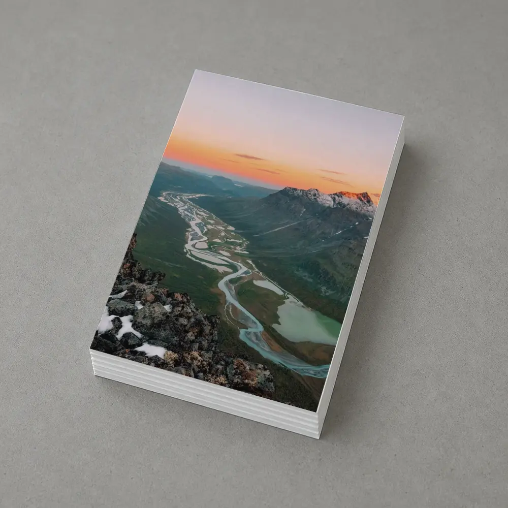 Winding River Valley Sunset Mountain Aerial View – Postcards