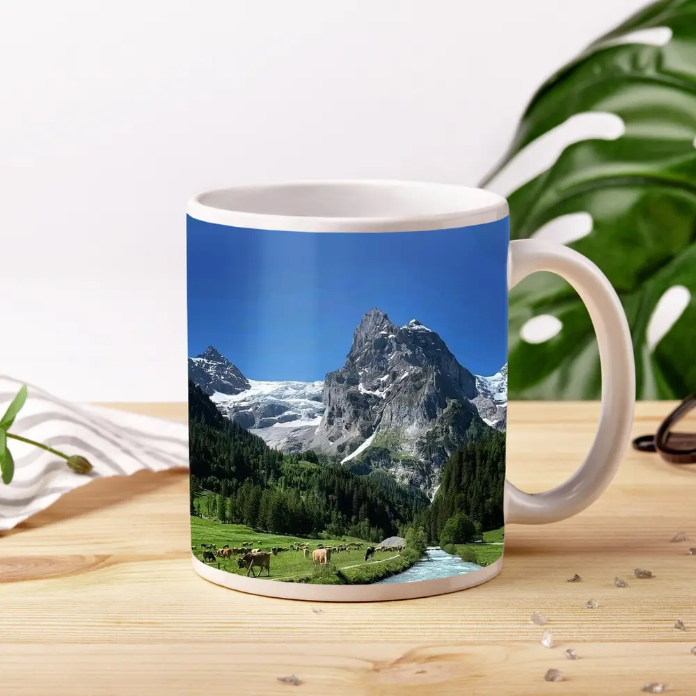 Swiss Alps Mountain Valley River Cows – Mugs