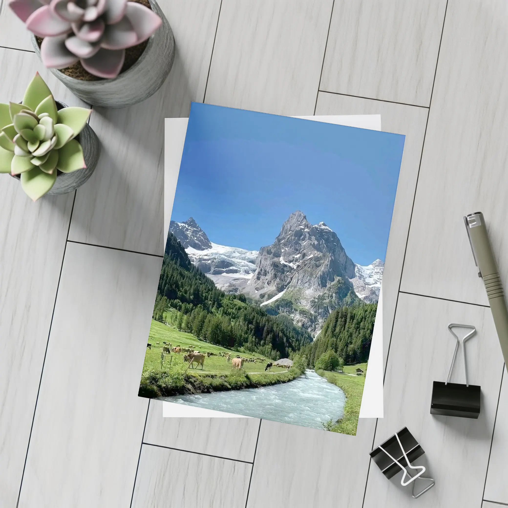 Swiss Alps Mountain Valley River Cows – Postcards