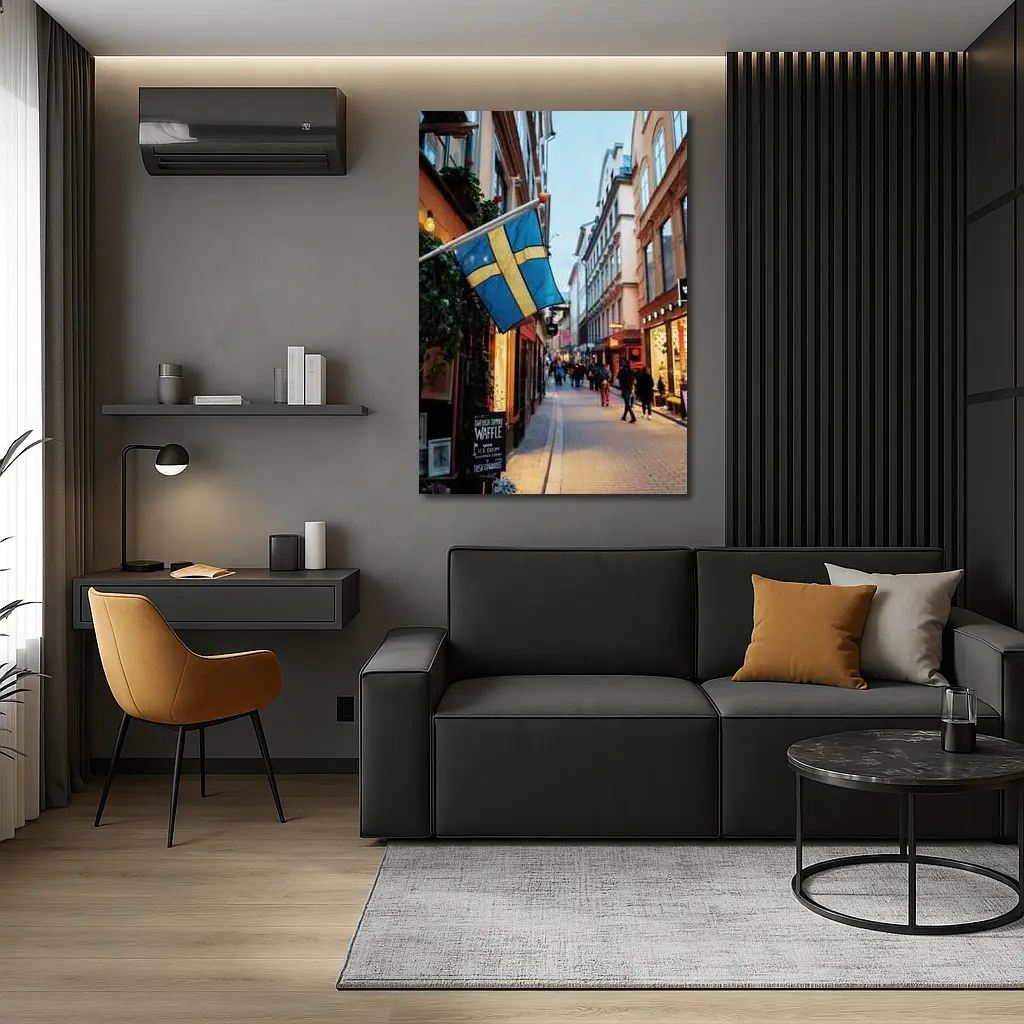 Swedish Flag Old Town Stockholm Street Scene – Wall Art