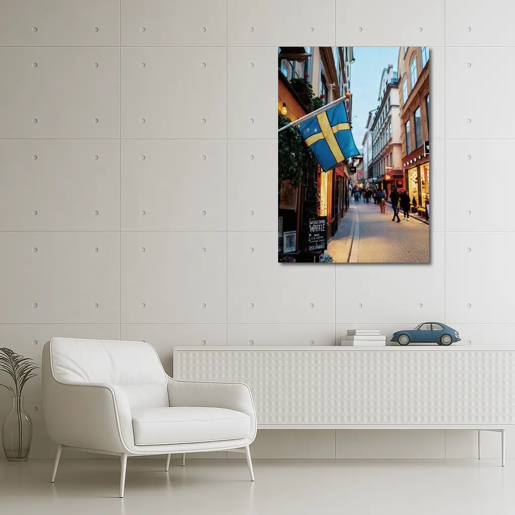 Swedish Flag Old Town Stockholm Street Scene – Wall Art