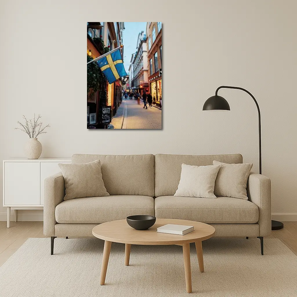 Swedish Flag Old Town Stockholm Street Scene – Wall Art
