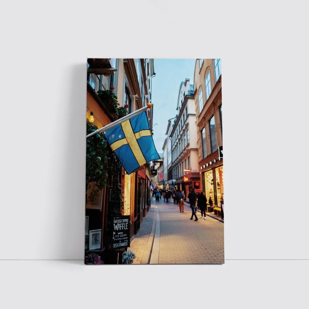 Swedish Flag Old Town Stockholm Street Scene – Wall Art