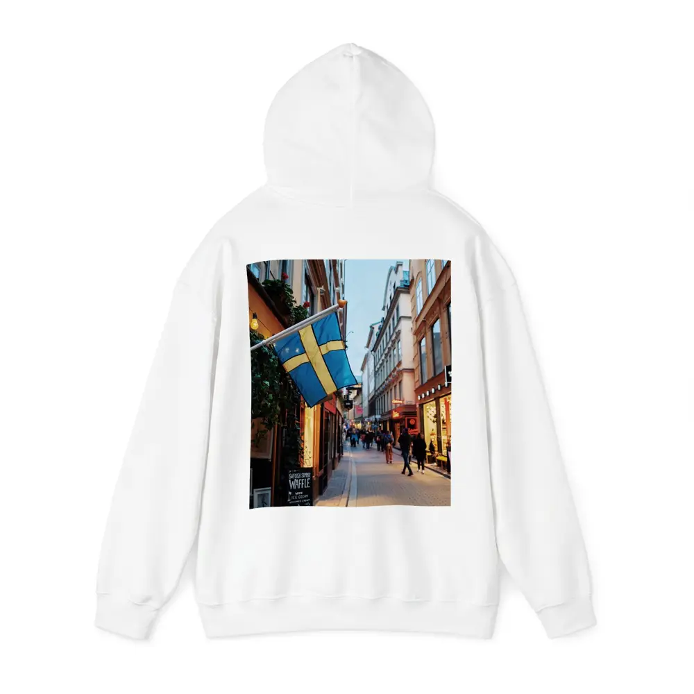 Swedish Flag Old Town Stockholm Street Scene – Hoodies