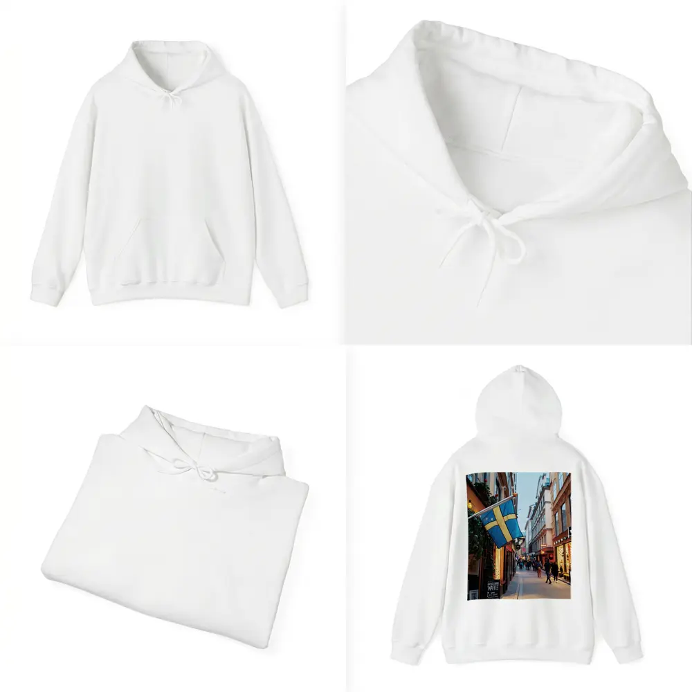 Swedish Flag Old Town Stockholm Street Scene – Hoodies