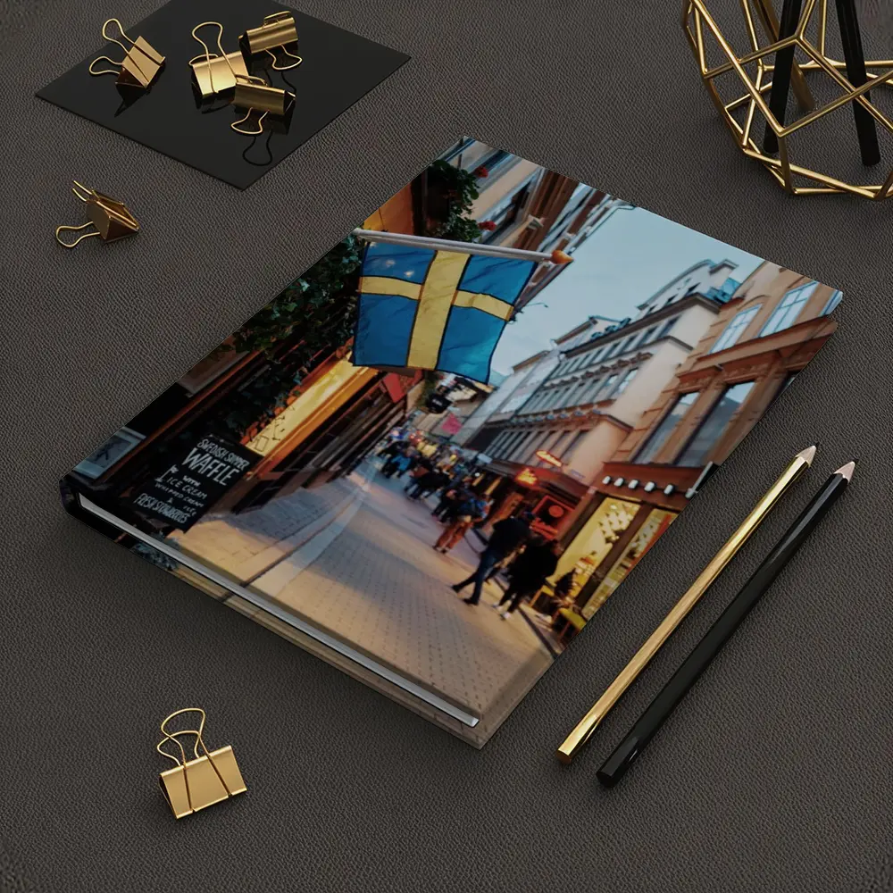 Swedish Flag Old Town Stockholm Street Scene – Notebooks