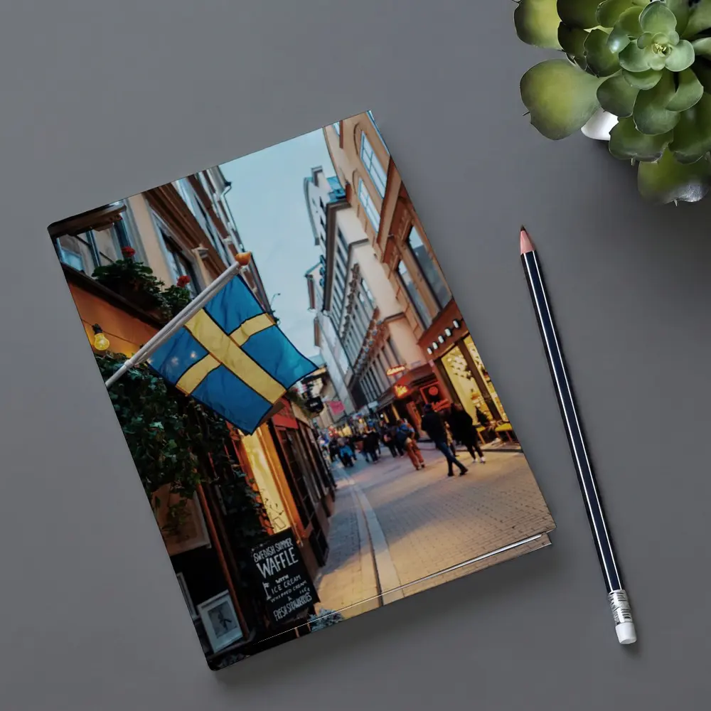 Swedish Flag Old Town Stockholm Street Scene – Notebooks