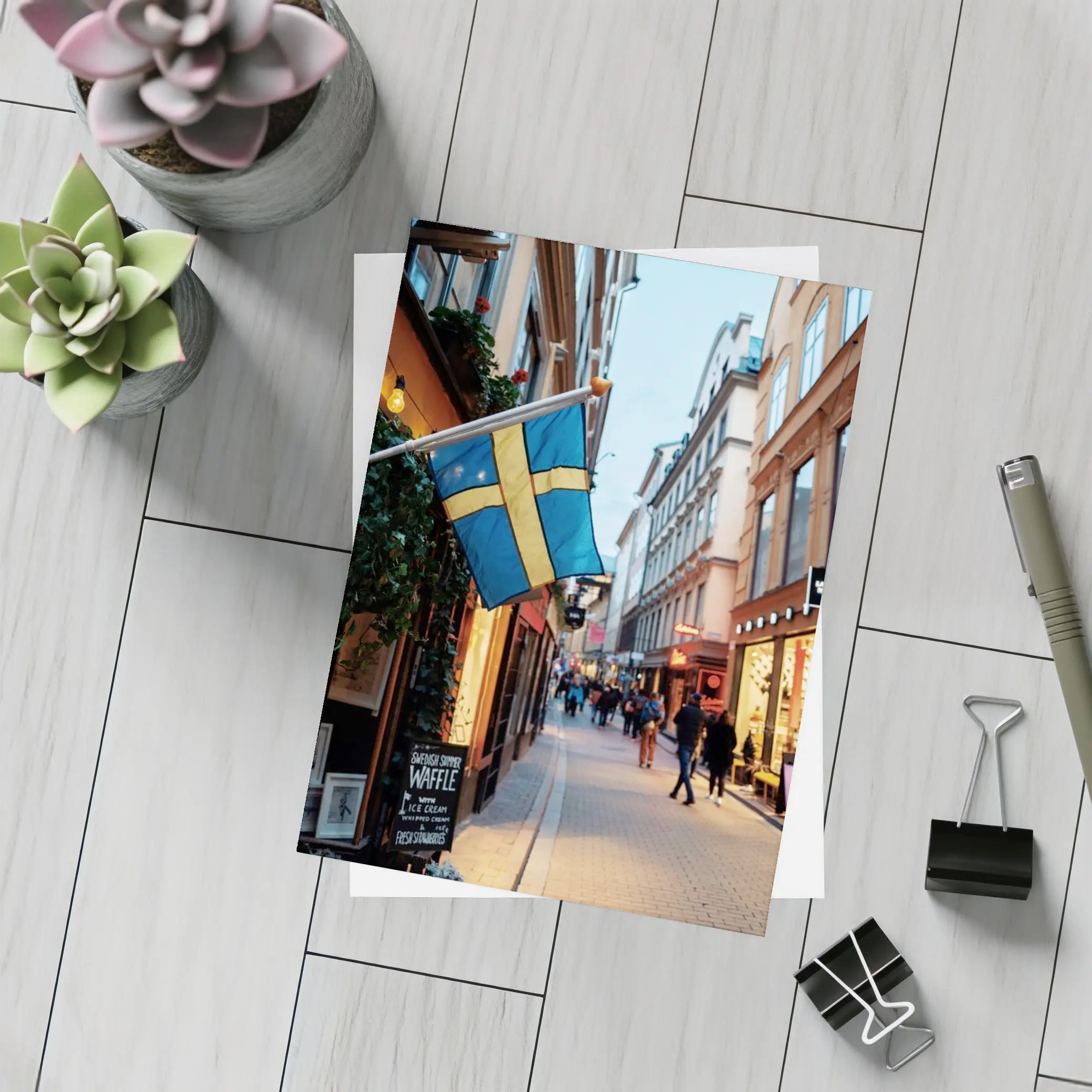 Swedish Flag Old Town Stockholm Street Scene – Postcards