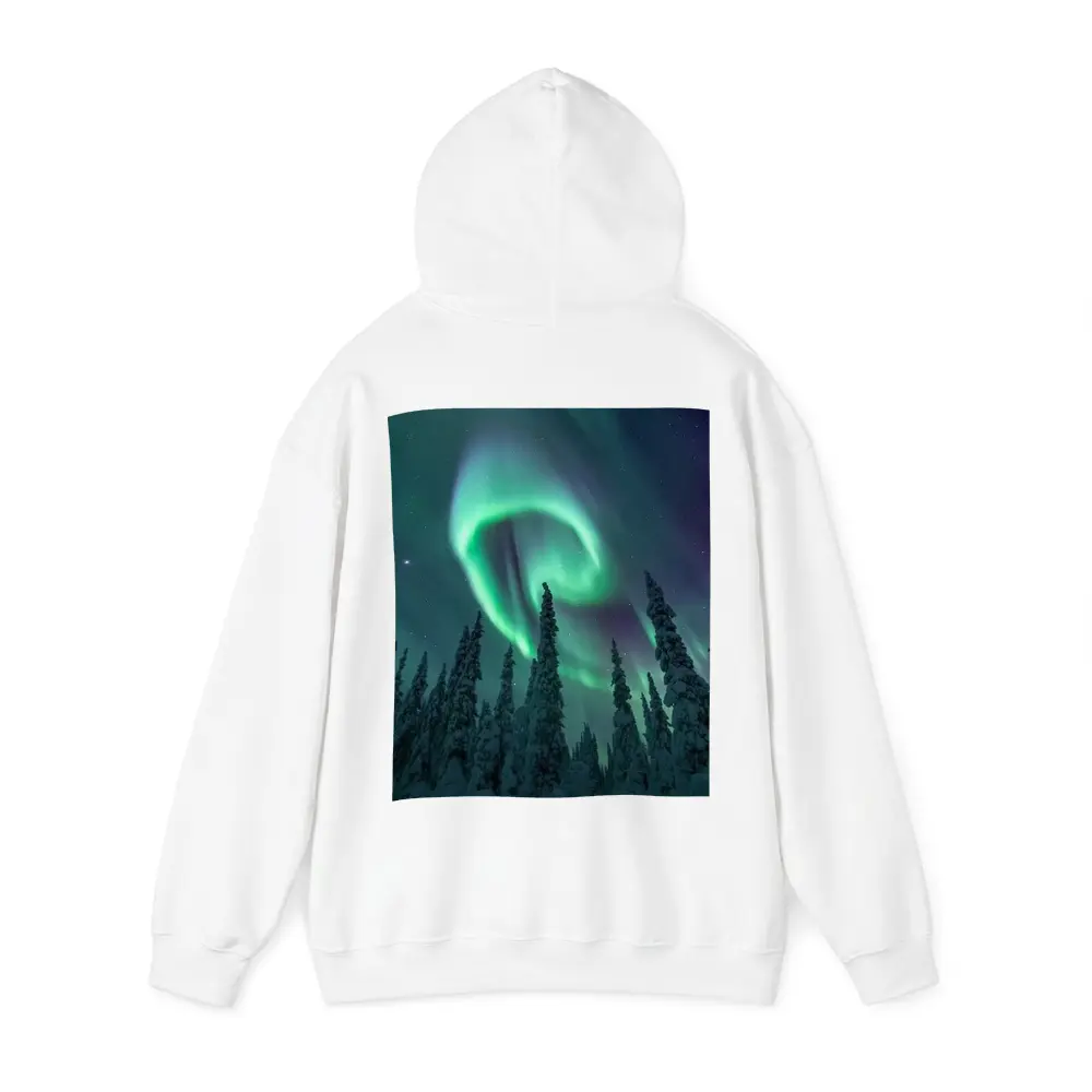 Aurora Borealis Spiral Over Snowy Forest – Hoodies