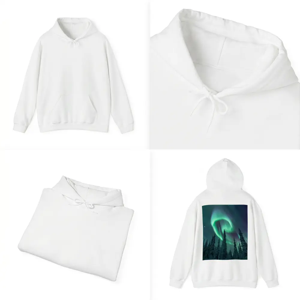 Aurora Borealis Spiral Over Snowy Forest – Hoodies