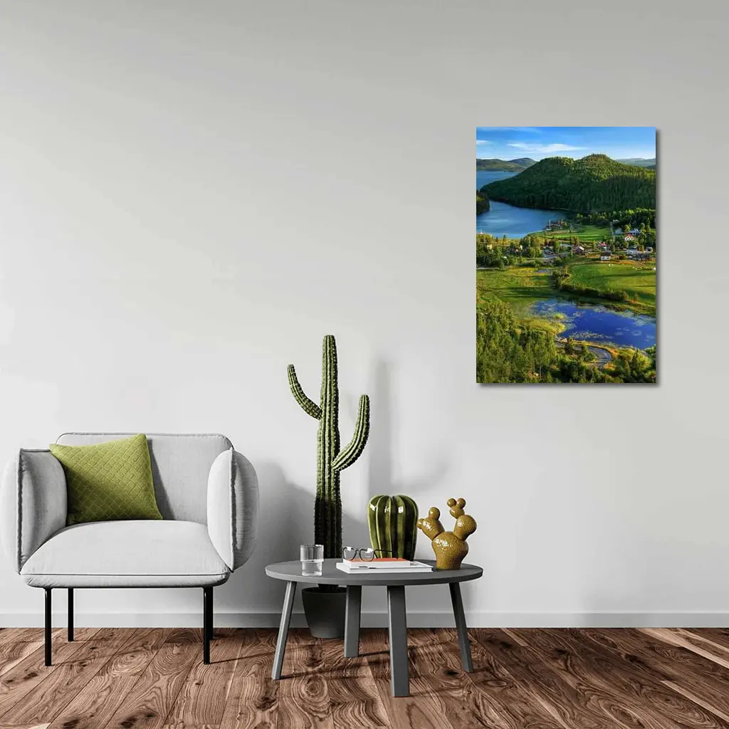 Scenic Norwegian Village Lake Green Hills – Wall Art