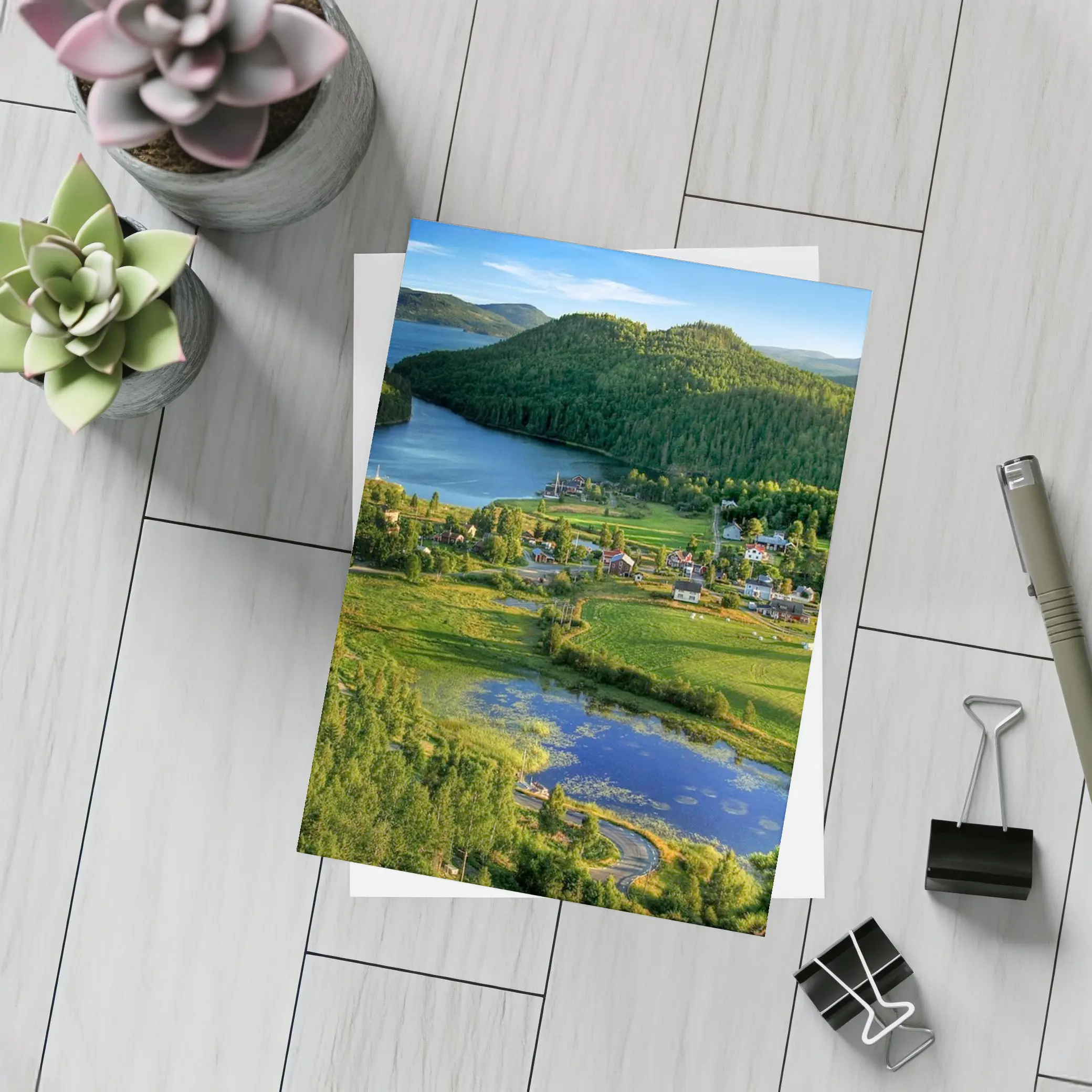Scenic Norwegian Village Lake Green Hills – Postcards