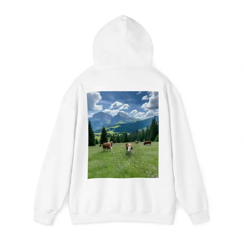 Cows Grazing Alpine Meadow Mountains Blue Sky – Hoodies