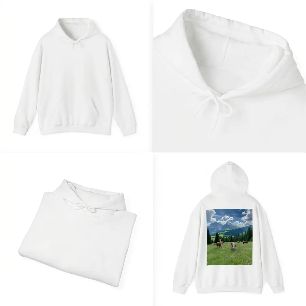 Cows Grazing Alpine Meadow Mountains Blue Sky – Hoodies