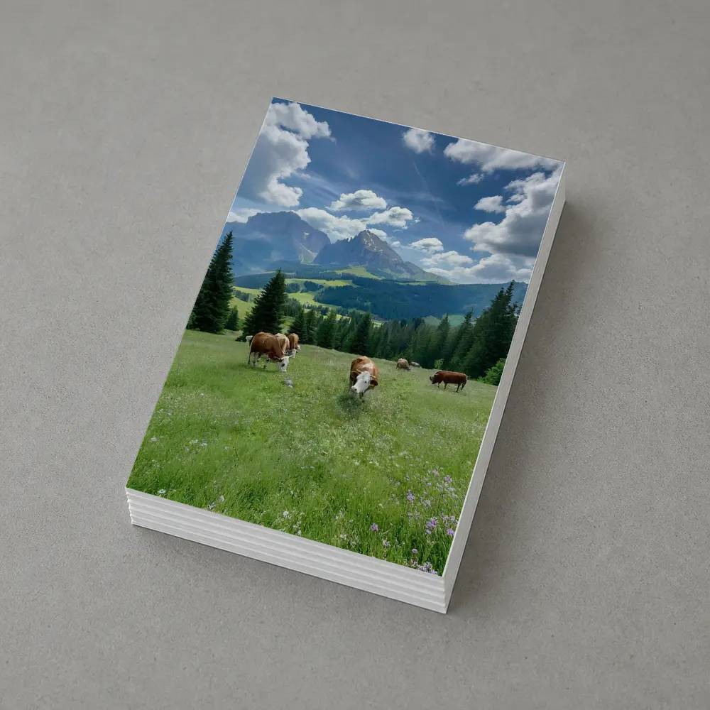 Cows Grazing Alpine Meadow Mountains Blue Sky – Postcards