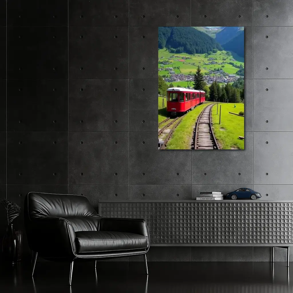Red Mountain Train Swiss Alpine Village – Wall Art
