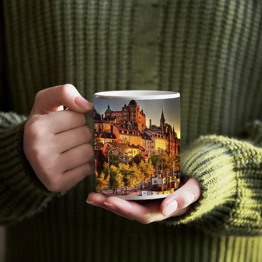 Stockholm Old Town Canal Sunset View – Mugs