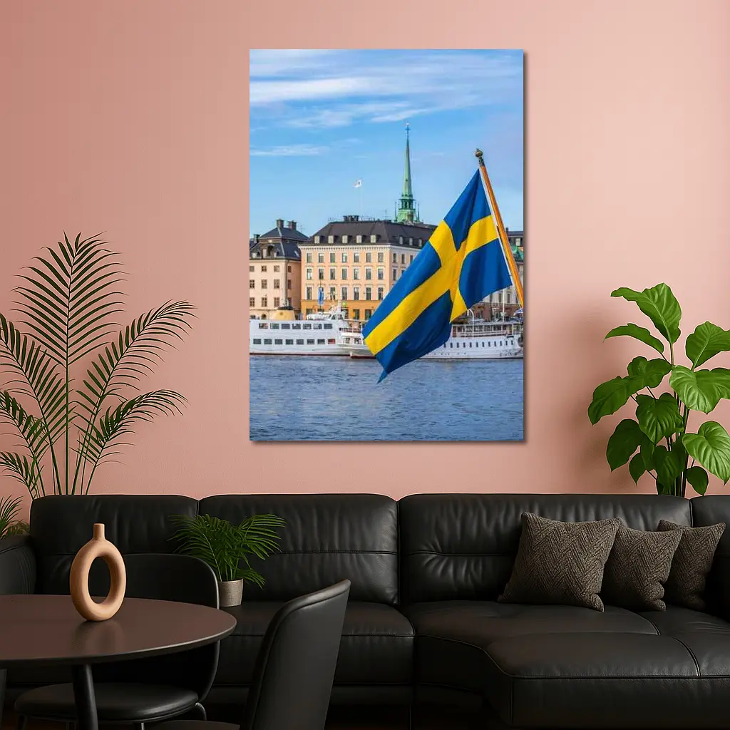 Swedish Flag Stockholm Old Town Waterfront – Wall Art