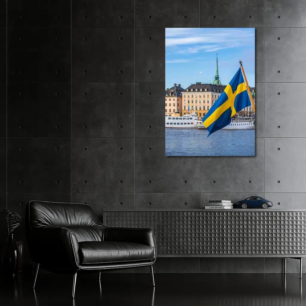 Swedish Flag Stockholm Old Town Waterfront – Wall Art