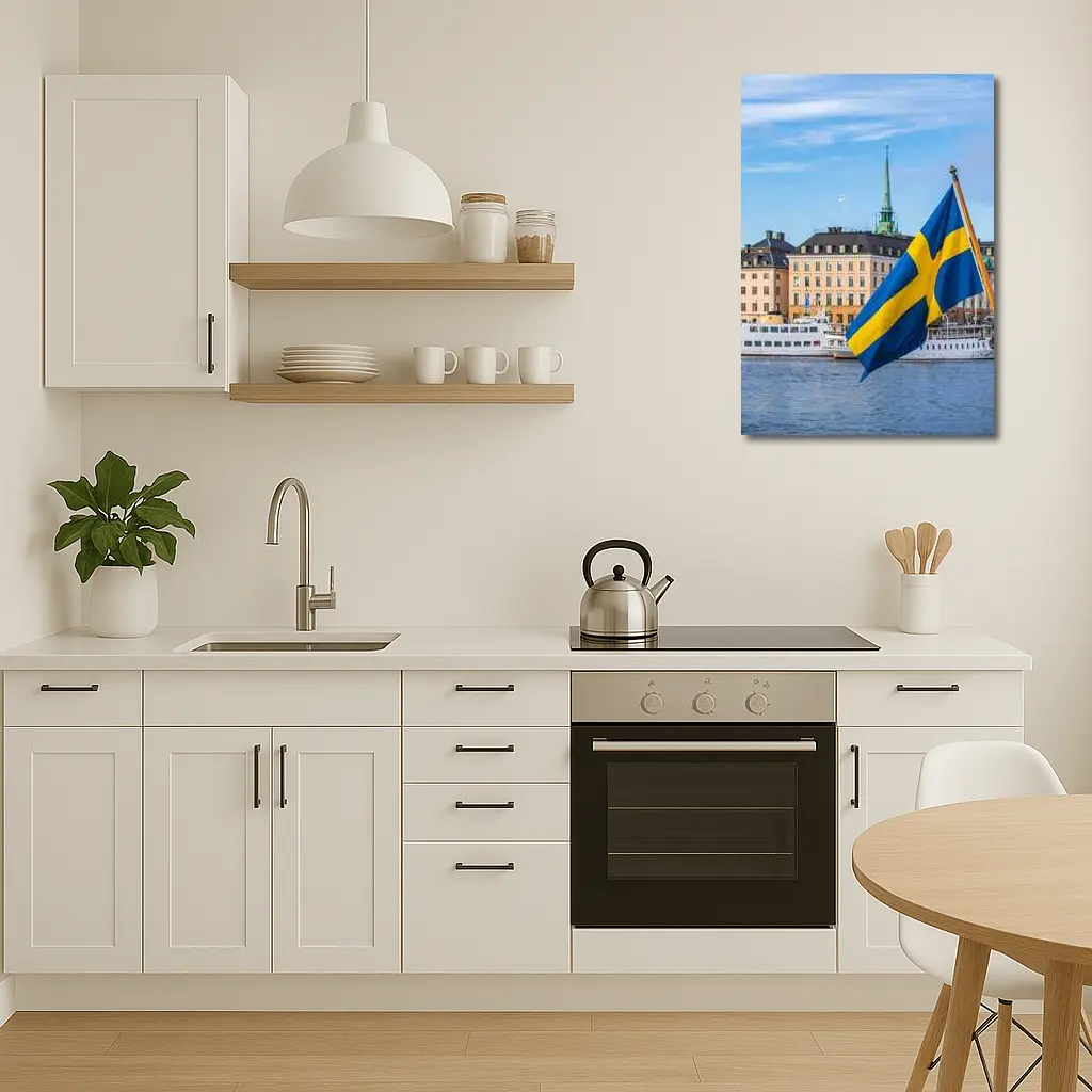 Swedish Flag Stockholm Old Town Waterfront – Wall Art