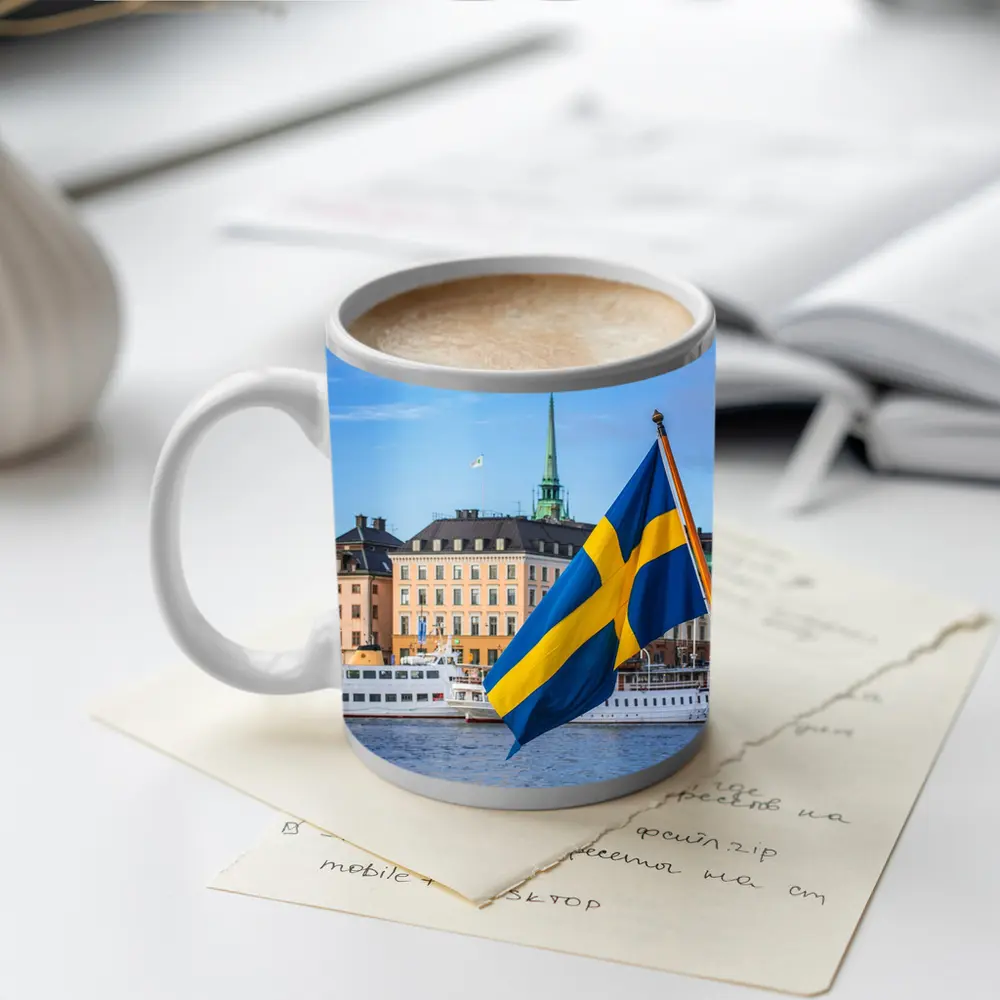 Swedish Flag Stockholm Old Town Waterfront – Mugs