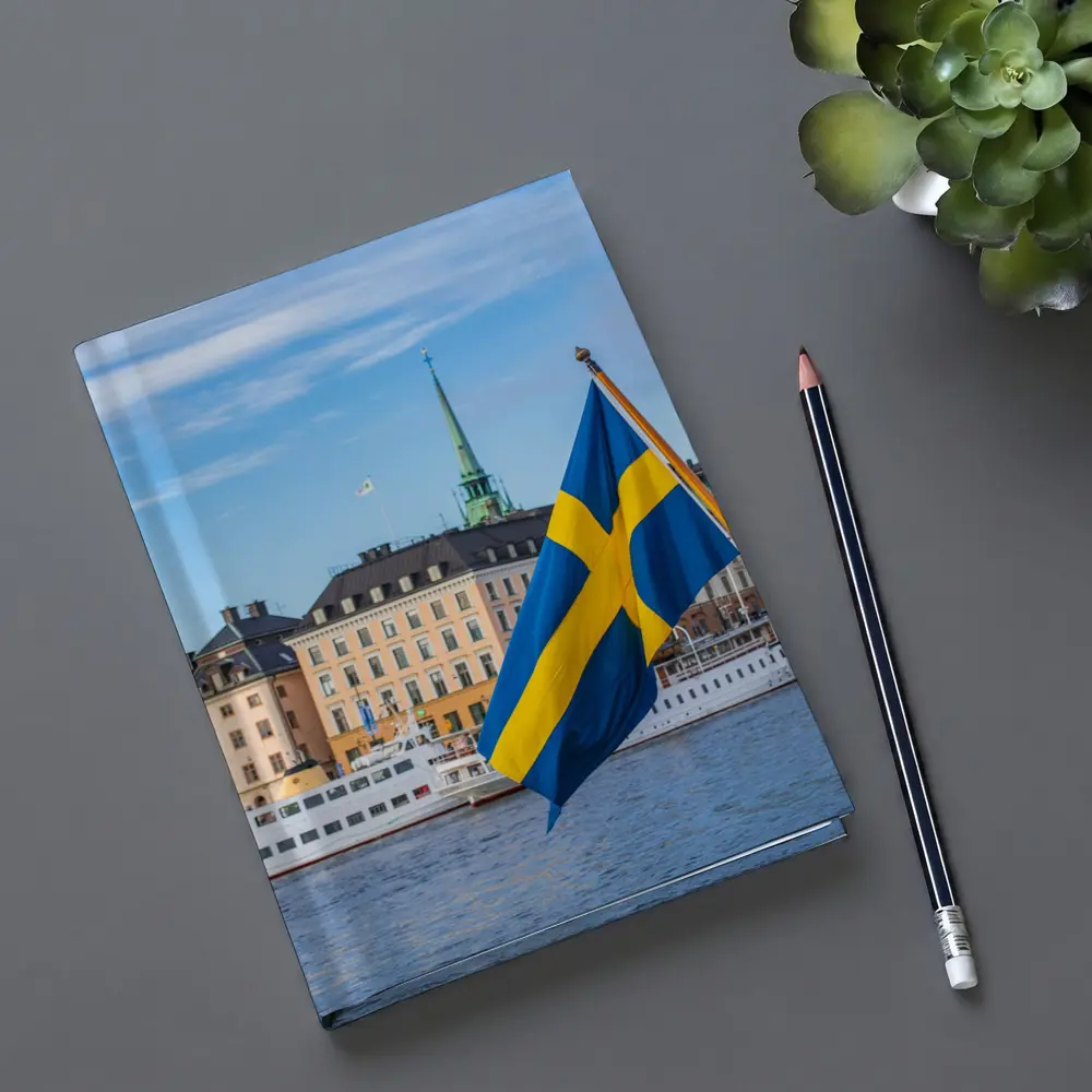 Swedish Flag Stockholm Old Town Waterfront – Notebooks
