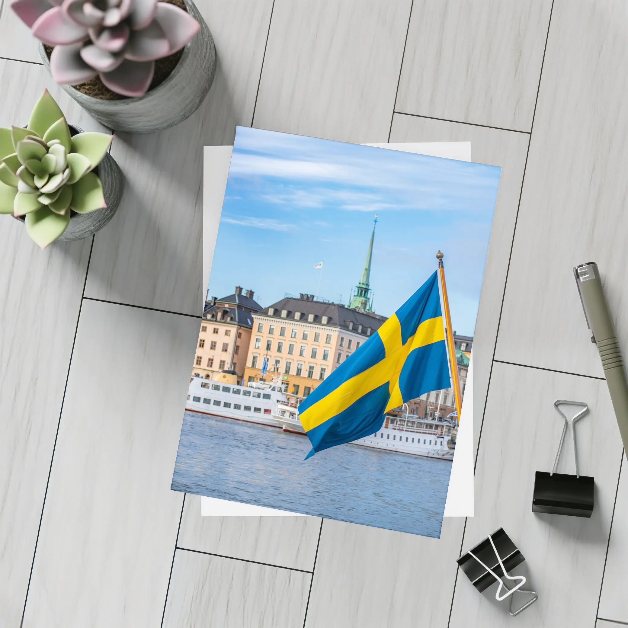 Swedish Flag Stockholm Old Town Waterfront – Postcards