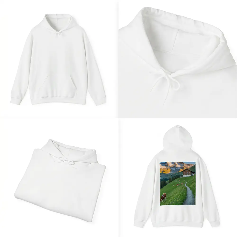 Alpine Meadow Cows Mountain Chalet Switzerland – Hoodies