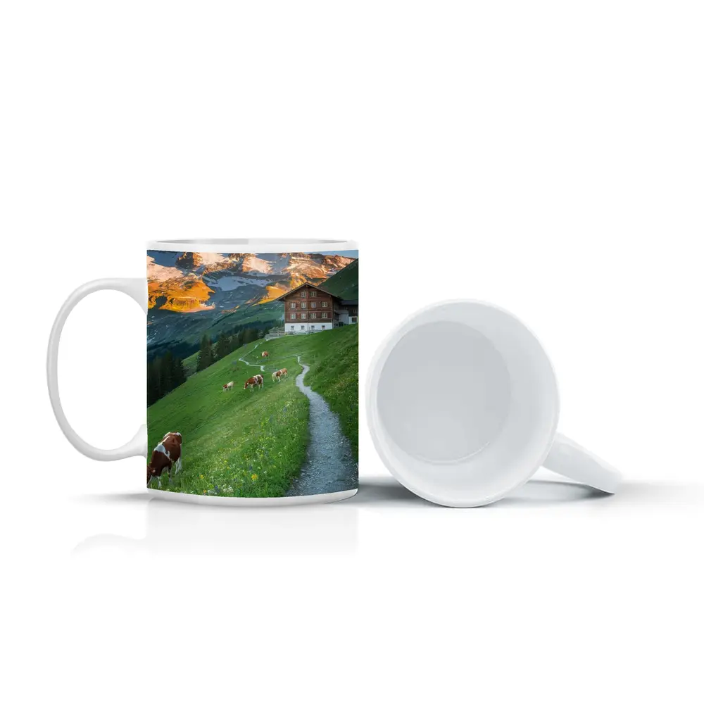 Alpine Meadow Cows Mountain Chalet Switzerland – Mugs
