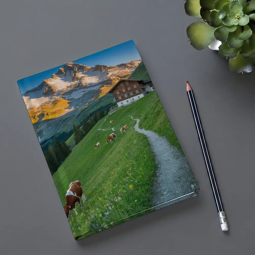 Alpine Meadow Cows Mountain Chalet Switzerland – Notebooks