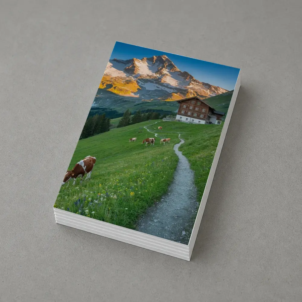 Alpine Meadow Cows Mountain Chalet Switzerland – Postcards