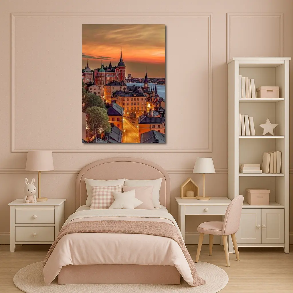 Stockholm Old Town Fiery Sunset Sky – Wall Art