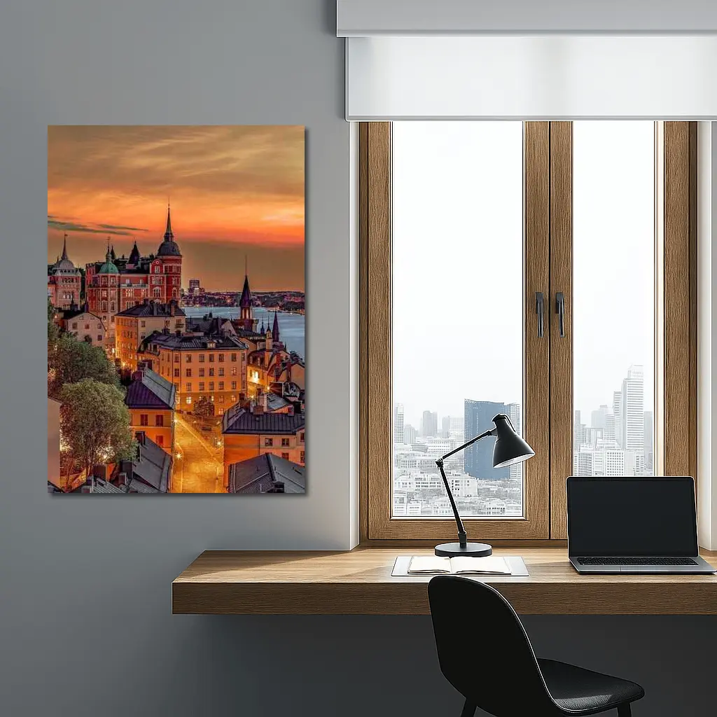 Stockholm Old Town Fiery Sunset Sky – Wall Art