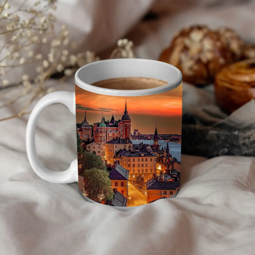 Stockholm Old Town Fiery Sunset Sky – Mugs