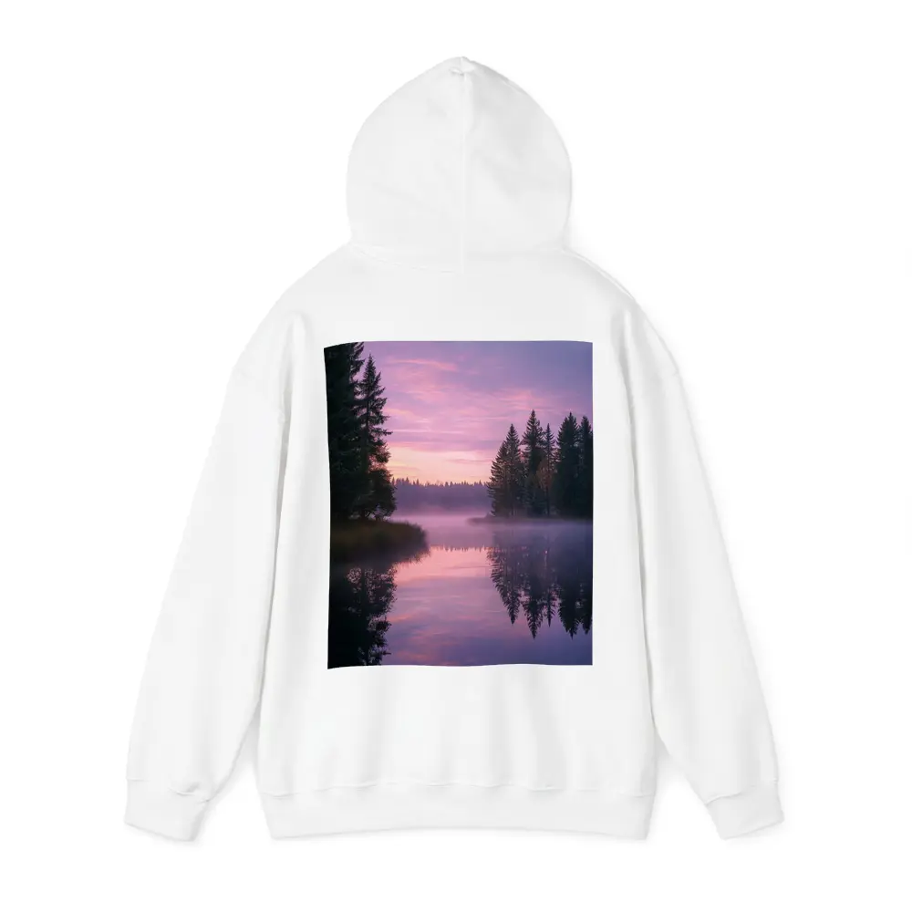 Misty Lake Forest Sunrise Pink Sky – Hoodies