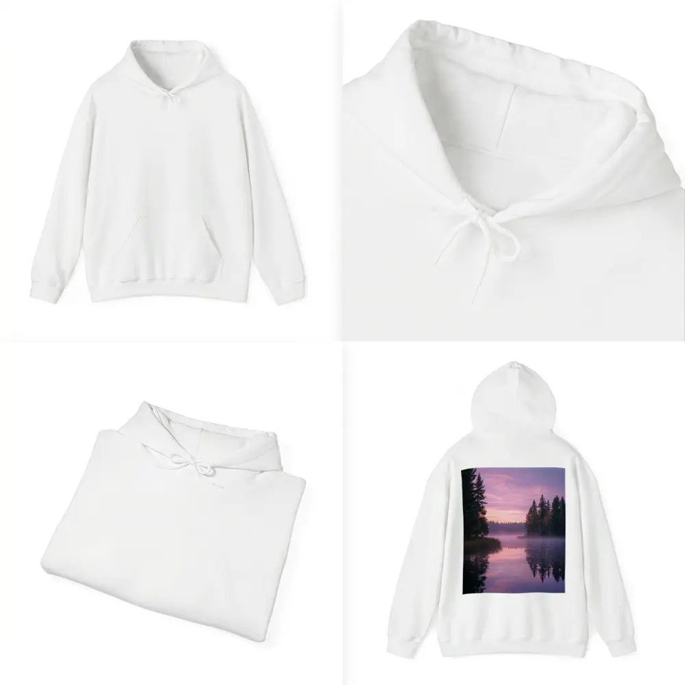 Misty Lake Forest Sunrise Pink Sky – Hoodies